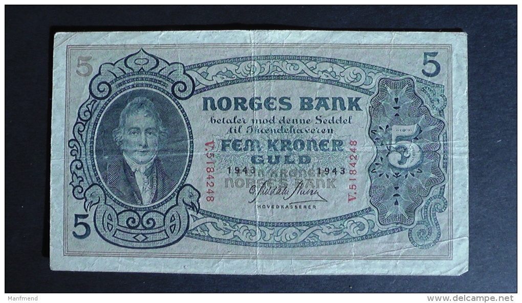 Norway - 5 Kroner - 1943 - P 7c - VF - Look Scan - Norwegen