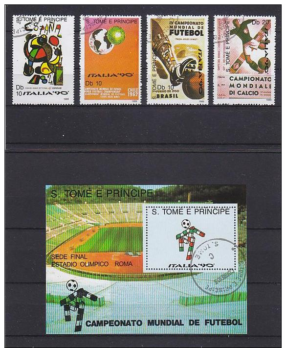 Sao Tomé &  Principe, Mi. 1116-19 + Block Maskottchen Cto, Fußball  WM In Italien,  Siehe Scan ! - Sao Tome And Principe