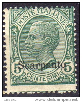 1912 Scarpanto - Francobolli D'Italia Soprastampati 5 C - Aegean (Stampalia)