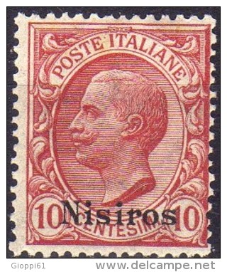 1912 Nisiro - Francobolli D´Italia Soprastampati 10 C - Egeo (Nisiro)