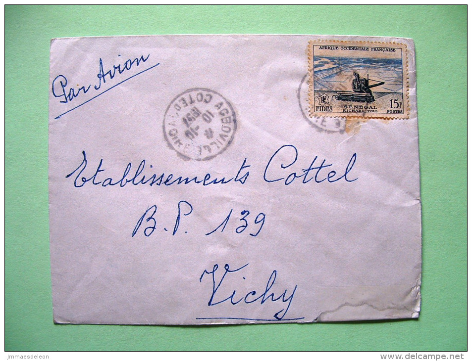 French West Africa - Ivory Coast - 1957 Cover To France - Agriculture Harvester - Brieven En Documenten