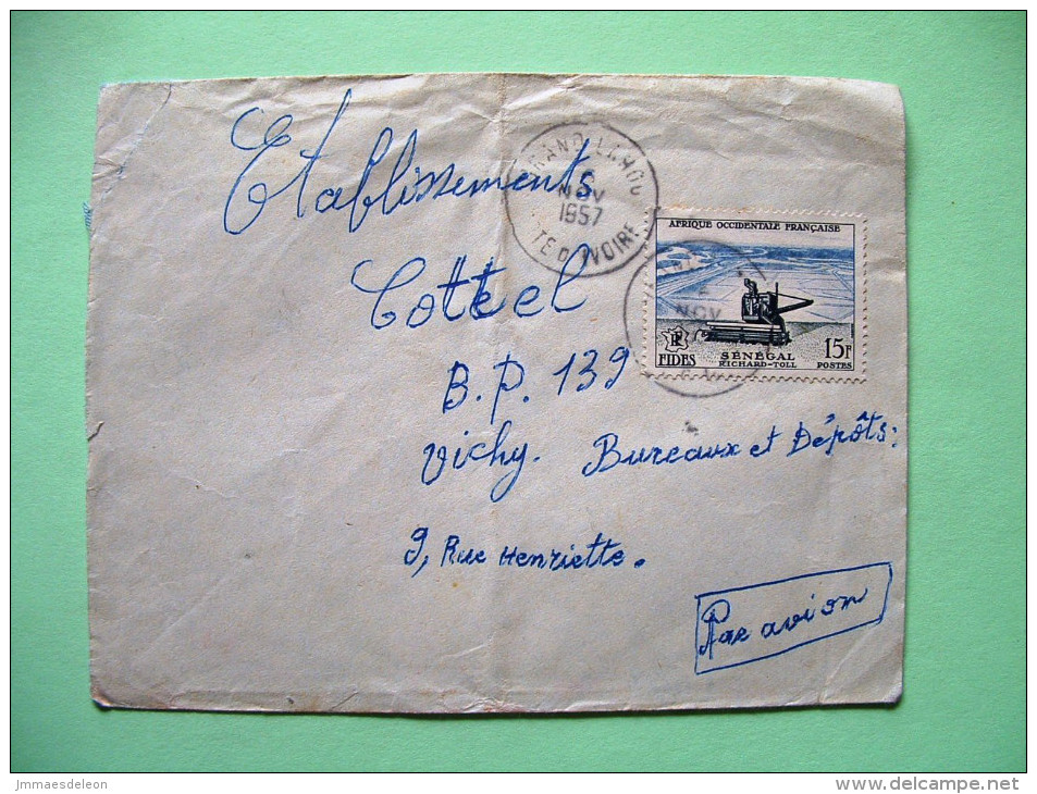 French West Africa - Ivory Coast - 1957 Cover To France - Agriculture Harvester - Brieven En Documenten