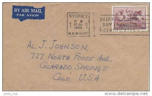 Australia-1948 Air Mail Cover Sent To USA - Used Stamps