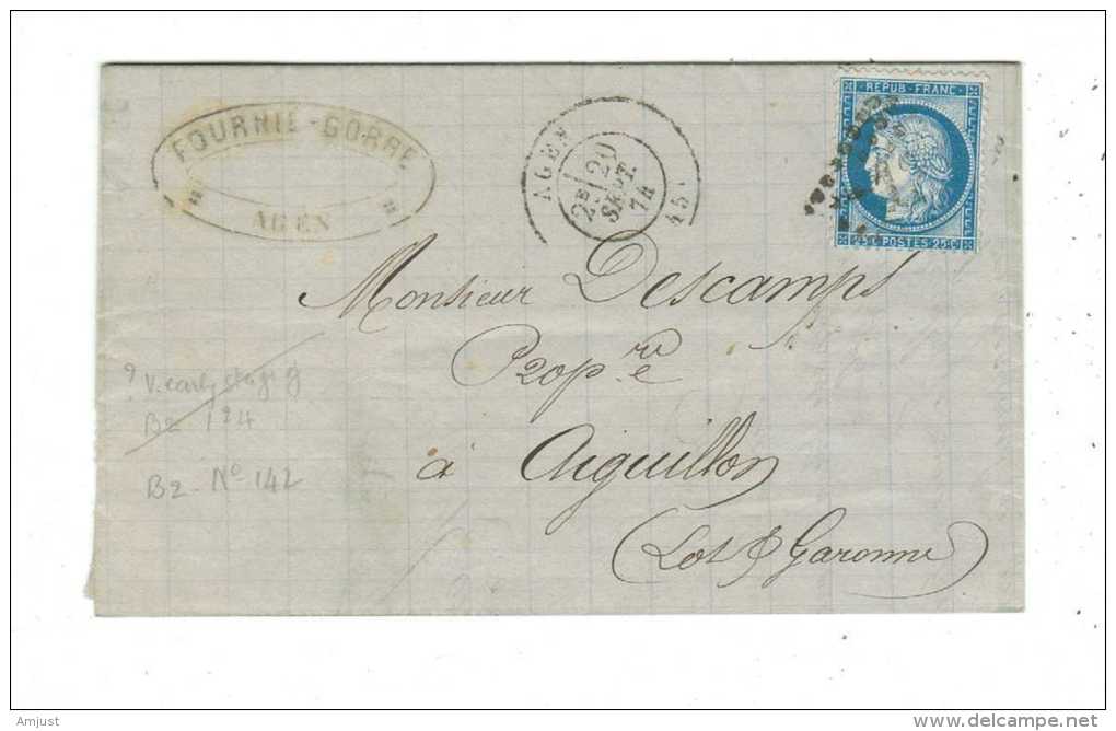 France // Lettre Pour Aeguillon Du 2 Septembre 1874 - 1871-1875 Ceres