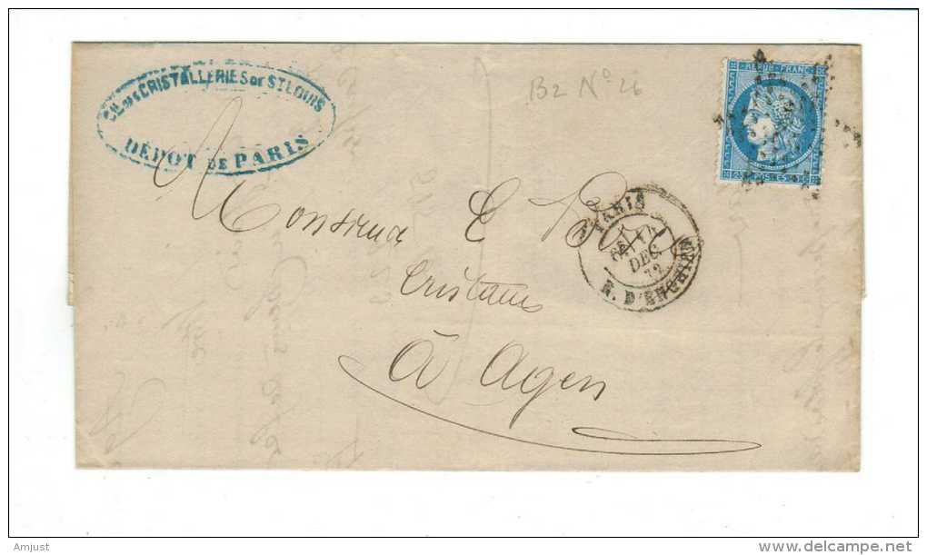 France // Lettre Pour Agen Du 6 Décembre 1872 - 1871-1875 Ceres