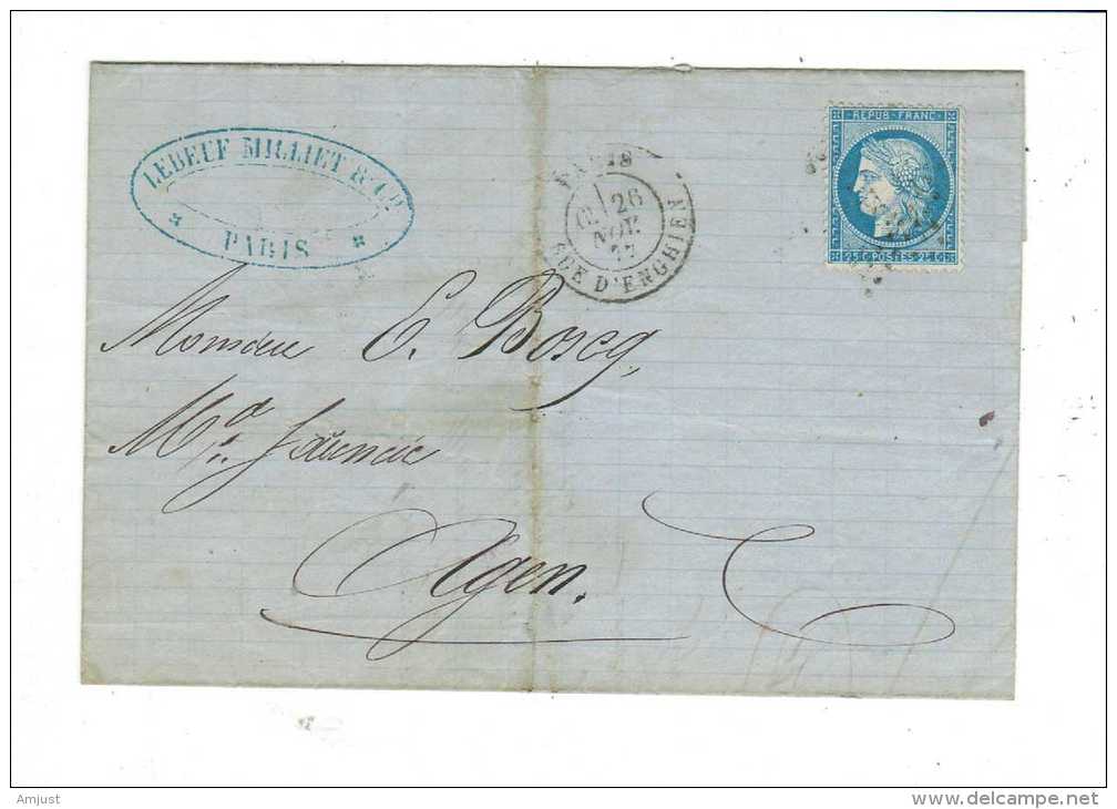 France // Lettre Pour Agen  Du 6 Novembre 1872 - 1871-1875 Ceres