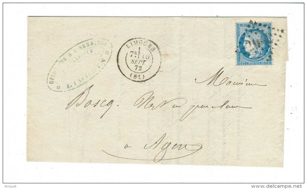 France // Lettre Pour Agen  Du 7 Septembre 1872 - 1871-1875 Ceres