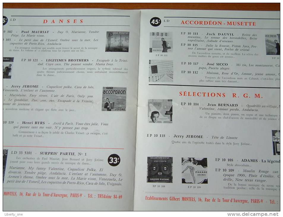 Disques RGM Extraits Du Catalogue AVRIL 1958 N° 1 / Et. Gilbert Montels Paris ( Plier / Voir Photo Pour Detail ) ! - Programme