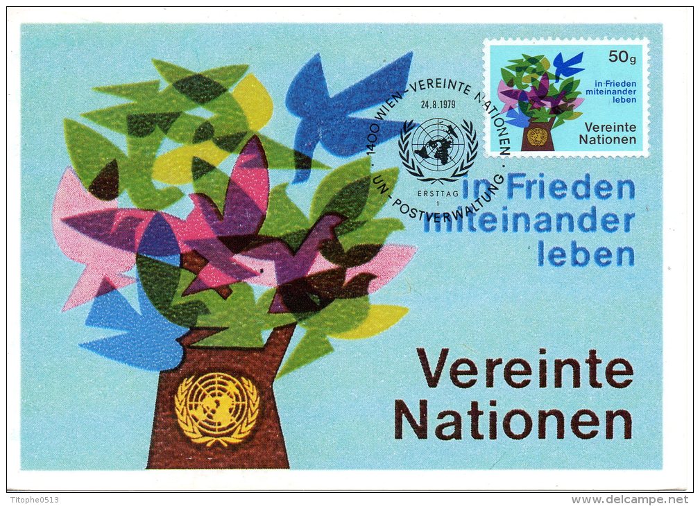 ONU VIENNE. N°1 Sur Carte Maximum (Maximum Card) De 1979. Arbre De Colombes. - Maximumkarten