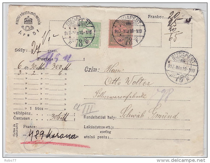 1917 Hungary. Insured Letter, Cover. Budapest. (G13c223) - Storia Postale