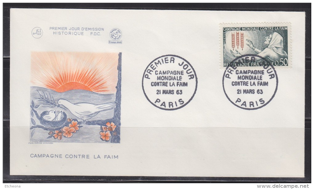 = Enveloppe Premier Jour Paris 21 Mars 63 Campagne Mondiale Contre La Faim N°1379 - 1960-1969