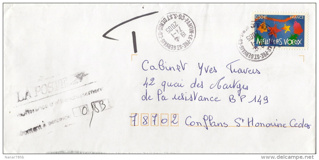 Lettre Taxée Timbre Meilleurs Voeux (oblitération Du 07/01/2005) - 1960-.... Brieven & Documenten