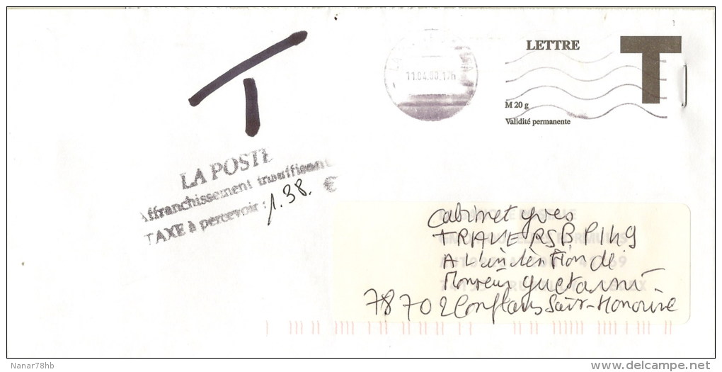 Lettre T Taxée  (oblitération Du 11/04/2008) - 1960-.... Storia Postale