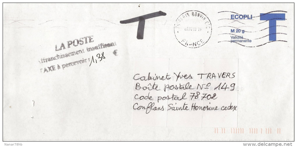 Lettre T Taxée (oblitération Du 07/04/2008) - 1960-.... Briefe & Dokumente