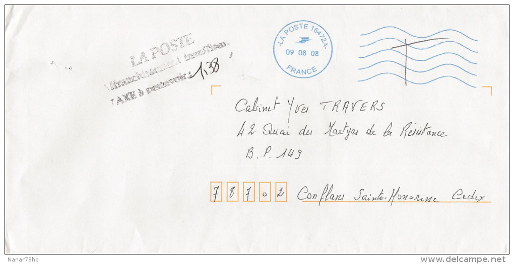 Lettre Taxée Non Timbrée (oblitération Du 09/08/2008) - 1960-.... Brieven & Documenten