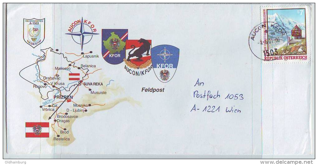 UNO Wien, Feldpost- UN- Truppen, Dienstpost- AUCON KFOR Suva Reka - Lettres & Documents
