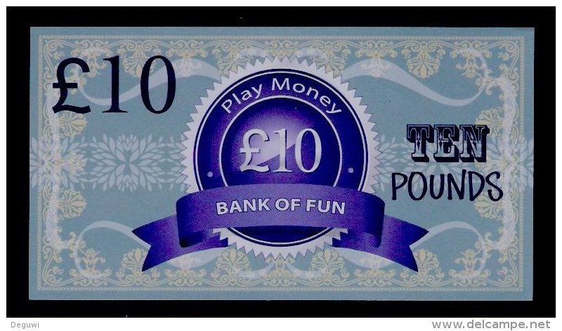 Play/school Money "UK Bank Of Fun" Billet Scolaire, 10 Pds., Training, 155 X 85 Mm, RRR, UNC, Token, Uniface - Andere & Zonder Classificatie