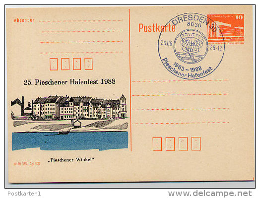 DDR P86II-16-88 C20 Privater Zudruck PIESCHENER HAFENFEST Dresden Sost. 1988 - Cartes Postales Privées - Oblitérées
