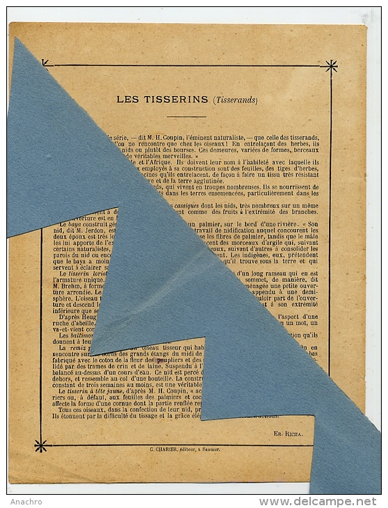 OISEAU TISSERAND CASSIQUE Couverture Protège Cahier METIER Chez Les ANIMAUX / Coll. C. CHARIER SAUMUR - Animales