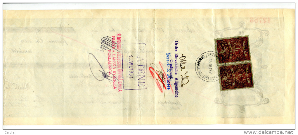 Hongrie Hungary Ungarn  "" CHEQUE BANQUE "" PENGO "" 1931 STAMP - Hungary