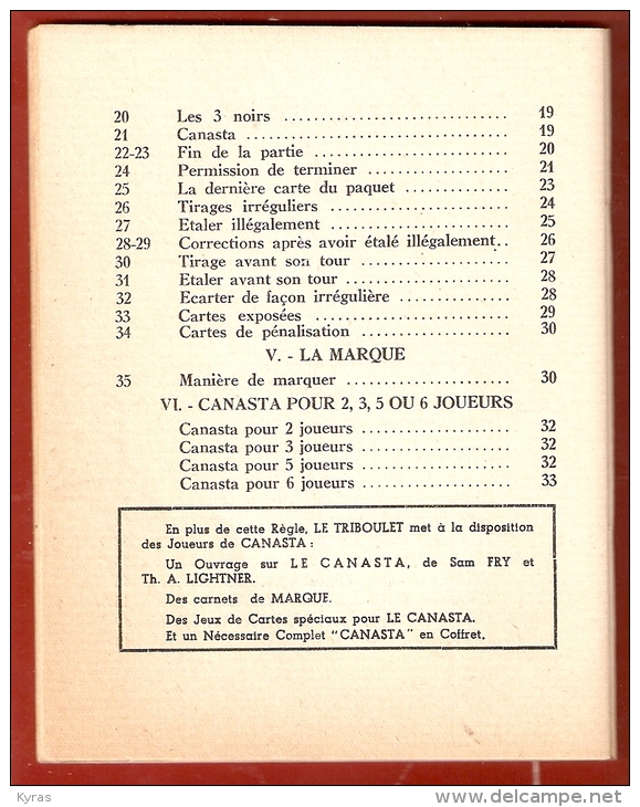 Livret 44 P.(10,5 X13,5 Cm)  CANASTA  . REGLE OFFICIELLE Du Régency Club Et De La Commission Nale Américaine - Jeux De Société