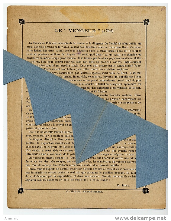 MARINE Le " VENGEUR " BREST La Grande Famine 1794 Protège Cahier Gloires NAVALES FRANCAISES   / Coll. C. CHARIER SAUMUR - Protège-cahiers