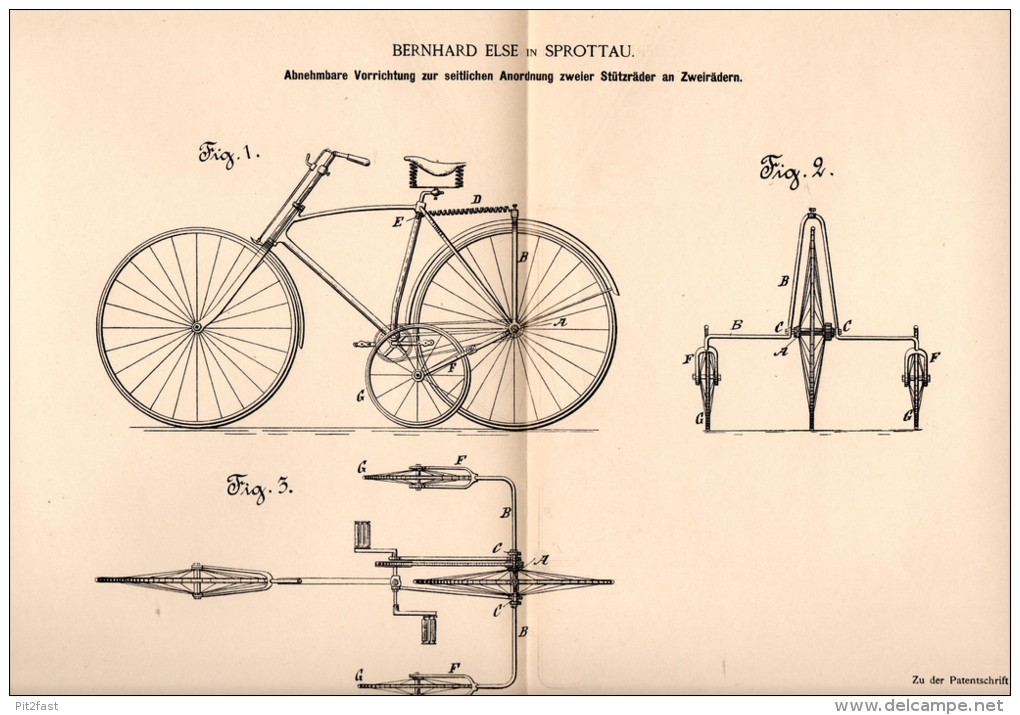 Original Patentschrift - B. Else In Sprottau / Szprotawa , 1890 , Fahrrad Mit Stützrädern , Vélo , Bicycle !!! - Historische Dokumente