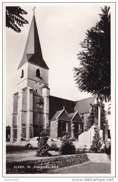 MY/ Alken "echte Foto" St Aldegondis Kerk (kever, Coccinelle) Drukkerij A. Joris Tubee, Alken - Alken