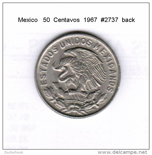 MEXICO   50  CENTAVOS  1967  (KM # 451) - Mexico