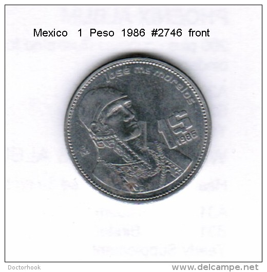 MEXICO   1  PESO  1986  (KM # 496) - Mexico