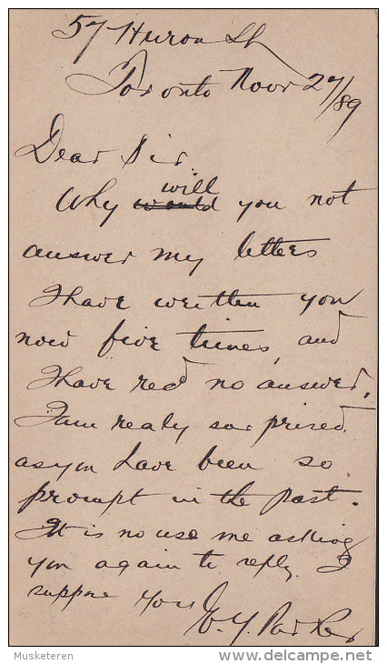 Canada Postal Stationery Ganzsache Entier Queen Victoria PETER-STREET TORONTO 1889 To TRENTON New Jersey USA (2 Scans) - 1860-1899 Règne De Victoria