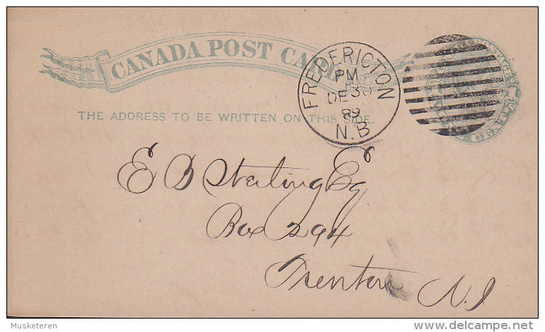 Canada Postal Stationery Ganzsache Entier Queen Victoria Deluxe FREDERICTON 1889 To TRENTON New Jersey USA (2 Scans) - 1860-1899 Reign Of Victoria