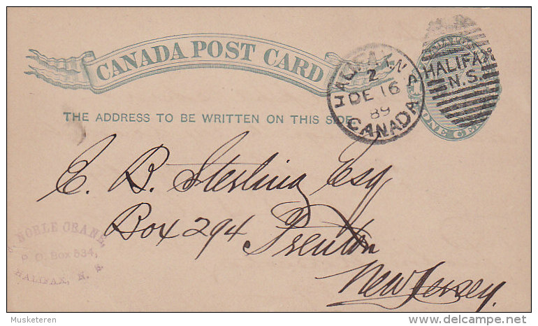 Canada Postal Stationery Ganzsache Entier Queen Victoria Deluxe HALIFAX N.S. 1889 To TRENTON New Jersey USA (2 Scans) - 1860-1899 Reign Of Victoria