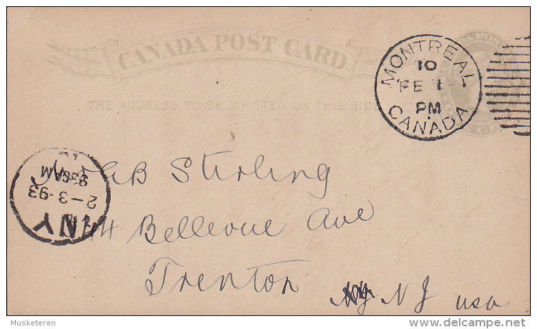 Canada Postal Stationery Ganzsache Entier Queen Victoria Deluxe MONTREAL  To TRENTON New Jersey USA (2 Scans) - 1860-1899 Reign Of Victoria
