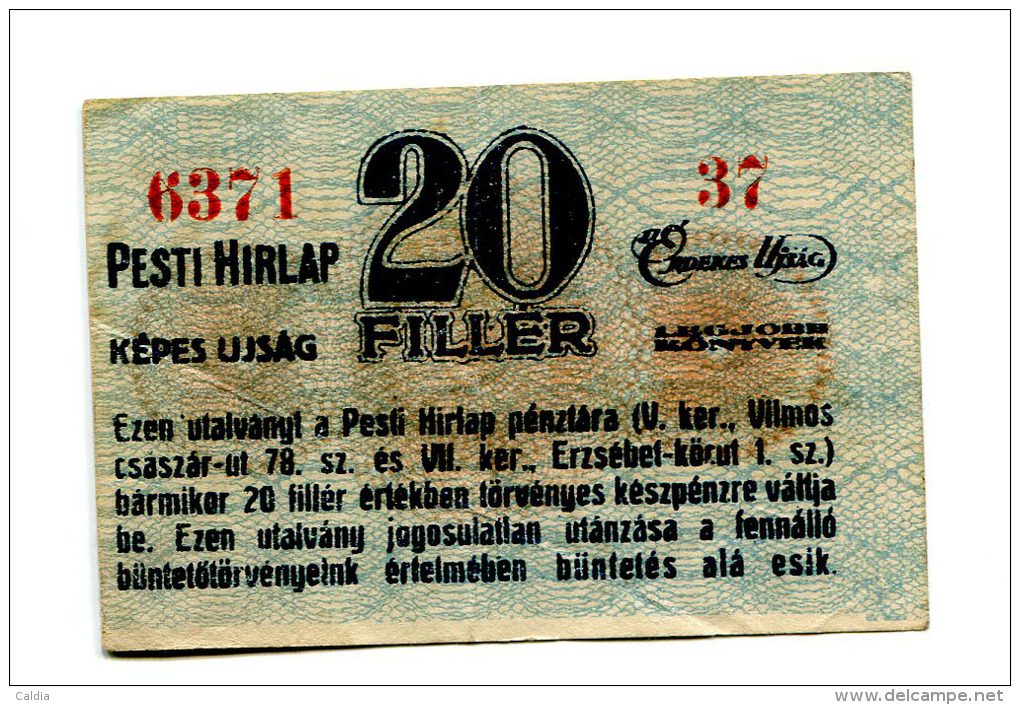 Hongrie Hungary Ungarn SET (ND)  20 Filler "" PESTI  HIRLAP "" - Ungheria
