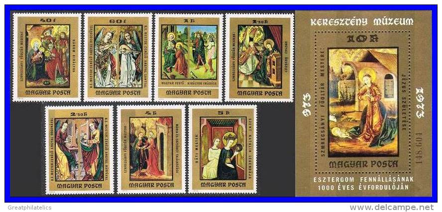 HUNGARY 1973 Christmas Paintings + S/S SC#2250-57 MNH RELIGION MADONNA (D0133) - Collections