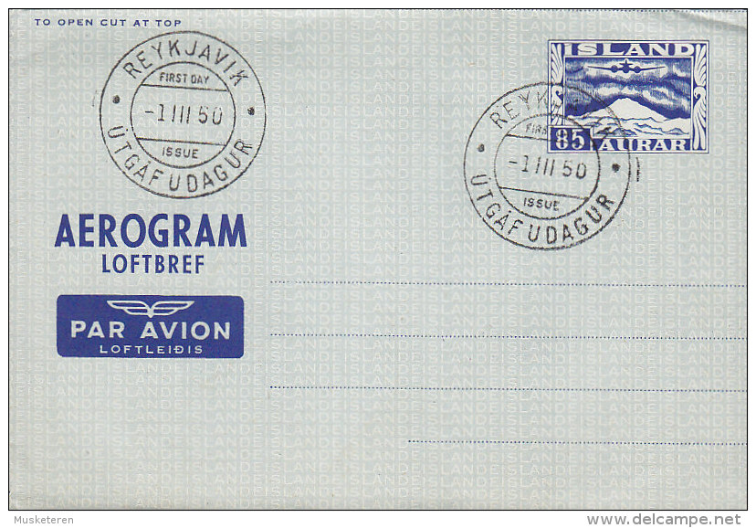 Iceland Postal Stationery Ganzsache Entier Aérogramme - Loftbref REYKJAVIK 1950 - Entiers Postaux