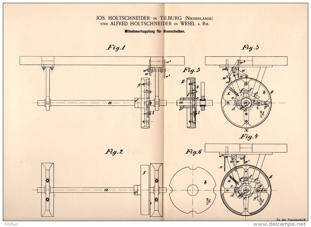 Original Patentschrift - A. Holtschneider In Wesel A. Rh. Und Tilburg , 1890, Kupplung Für Riemenscheibe , Maschinenbau - Tilburg