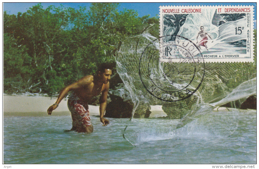 Carte-Maximum NOUVELLE CALEDONIE N°Yvert PA67 (PECHEUR à L'EPERVIER) Obl Sp Ill 1er Jour - Cartes-maximum