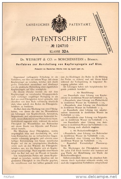 Original Patentschrift - Dr. Weiskopf In Morchenstern I. Böhmen ,1900, Herstellung Von Kupferspiegel Auf Glas , Smržovka - Boehmen Und Maehren