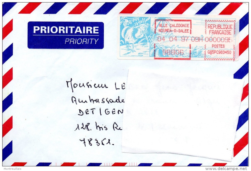 Enveloppe Prioritaire,  Nouvelle Calédonie, NOUMEA, Rivière Salée, Machine A Affranchir, Cagou, De 1997 - Usados