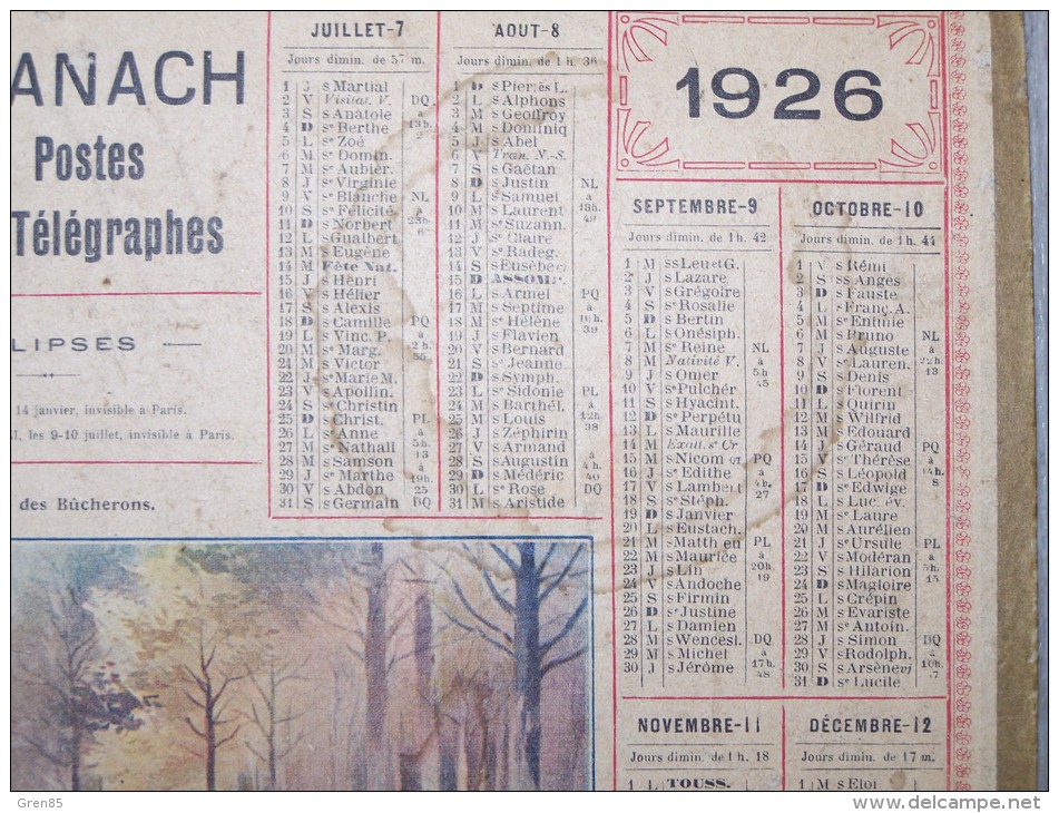 @ 1926 ALMANACH CALENDRIER DES POSTES ET DES TELEGRAPHES DESSIN ILLUSTRATION LE CAFE DES BUCHERONS - Big : 1921-40