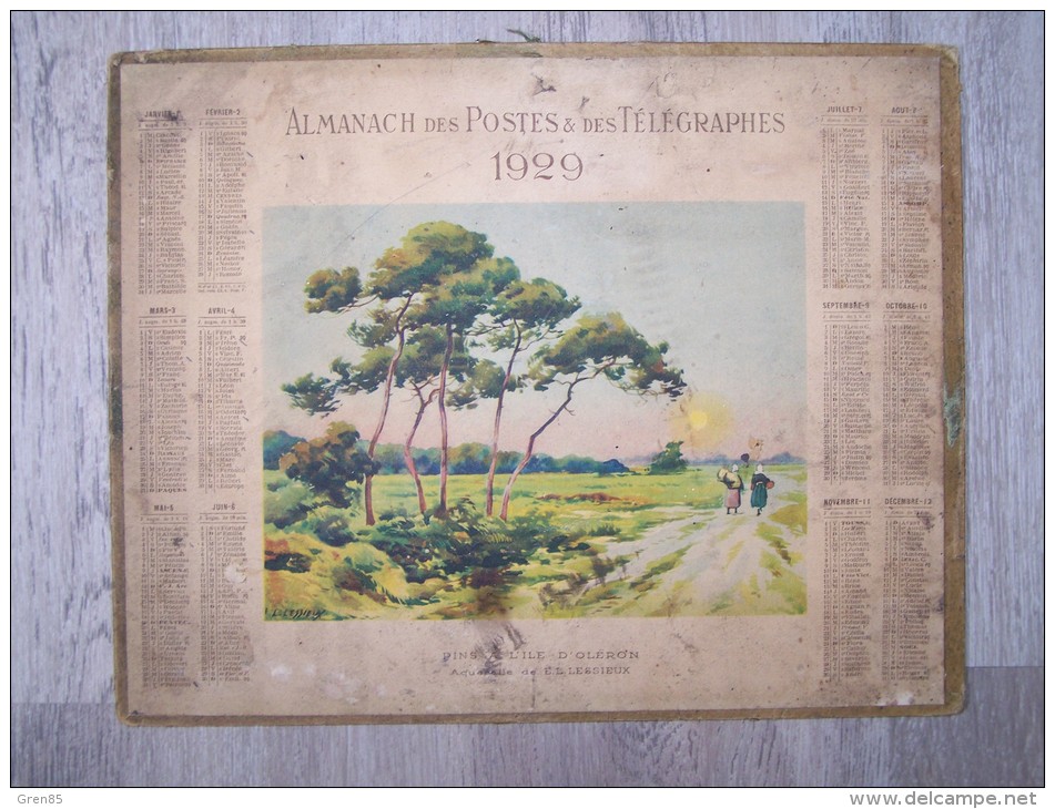 @ 1929 ALMANACH CALENDRIER DES POSTES ET DES TELEGRAPHES DESSIN ILLUSTRATION AQUARELLE DE LESSIEUX, ARDENNES 08 - Formato Grande : 1921-40