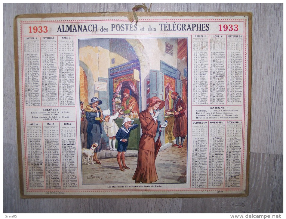 @ 1933 ALMANACH POSTES ET TELEGRAPHES JOLI DESSIN MARCHANDS DE PARFUMS DES SOUKS DE TUNIS, BEUZON, OBERTHUR, ARDENNES 08 - Grand Format : 1921-40