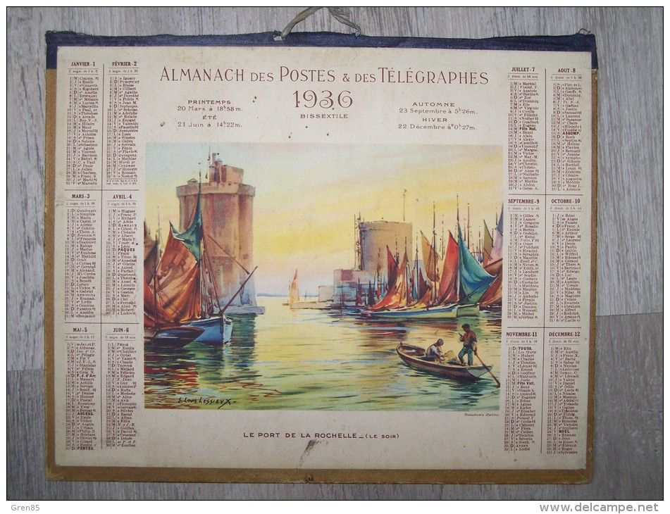 @ 1936 ALMANACH CALENDRIER DES POSTES ET DES TELEGRAPHES DESSIN ILLUSTRATION PORT DE LA ROCHELLE, LESSIEUX, ARDENNES 08 - Formato Grande : 1921-40