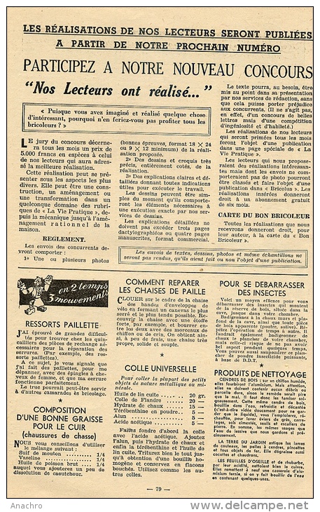 BRICOLUS BRICOLAGE N°33 Mai 1950 / Remorque VELO MOTO Voir Détails Et Sommaire - Sonstige & Ohne Zuordnung