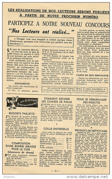 BRICOLUS BRICOLAGE N°33 Mai 1950 / Remorque VELO MOTO Voir Détails Et Sommaire - Autres & Non Classés