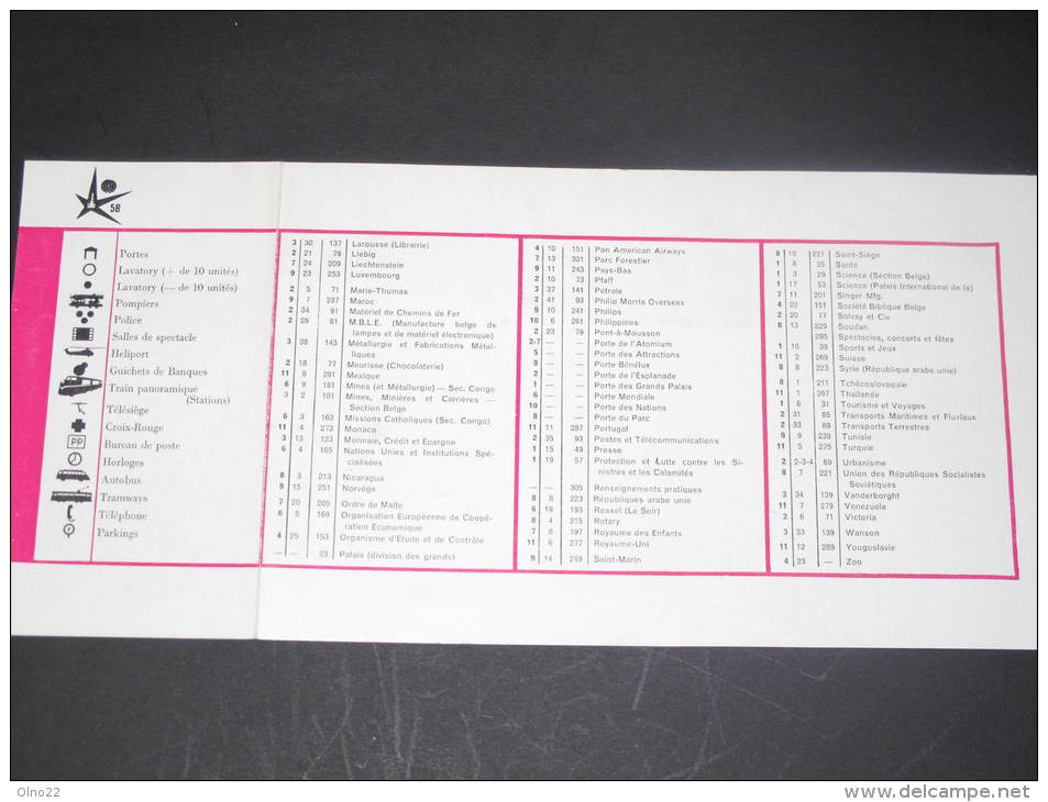 BRUXELLES - EXPO 1958 - Classement Alphabetique Des Bâtiments Et Autres - Autres & Non Classés