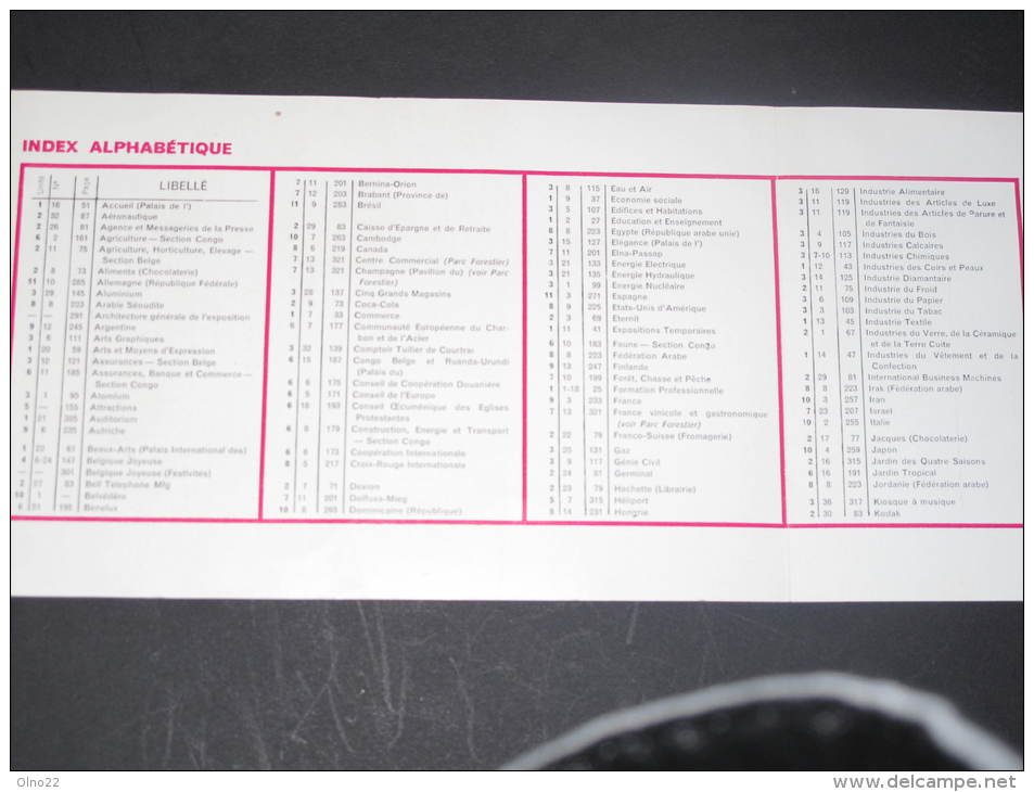 BRUXELLES - EXPO 1958 - Classement Alphabetique Des Bâtiments Et Autres - Autres & Non Classés