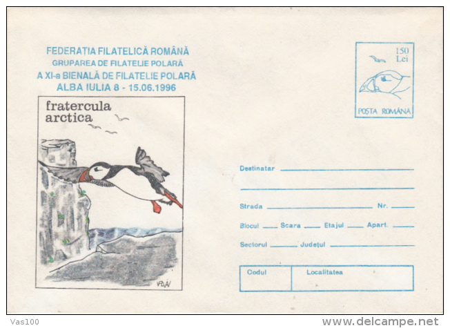 SEA PARROT, COVER STATIONERY, ENTIER POSTAL, 1996, ROMANIA - Marine Web-footed Birds